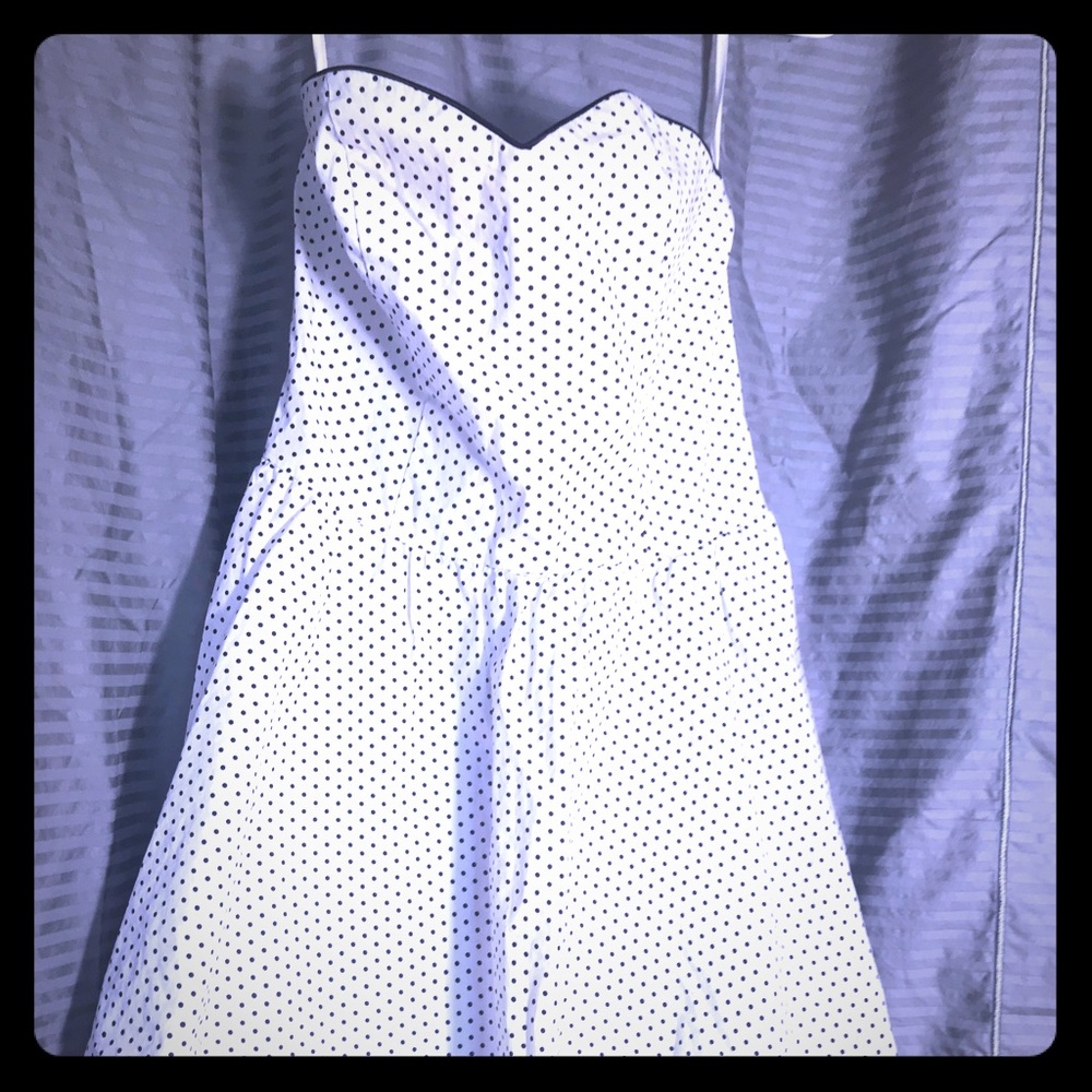 Strapless white dress w/ black polka dot and tulle
